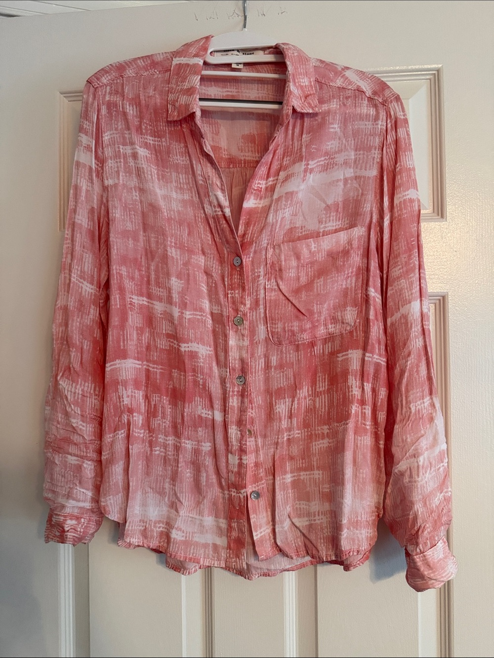 Anthropologie Pink and White Brushstroke Shirt